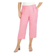Womens Red Pocketed Ruffled Pull-on Cropped Heather Wear To Work High Waist Pants Plus 3X